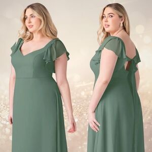 NWT Azazie Syenna Eucalyptus A-Line Ruched Chiffon Dress A24 24 Bridesmaid NEW